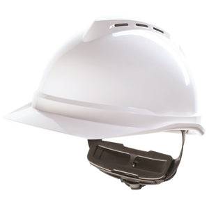 MSA V-Gard 500 Cap Style Hard Hat, White Vented with 4-Point Fas-Trac III Suspension, 10034018
