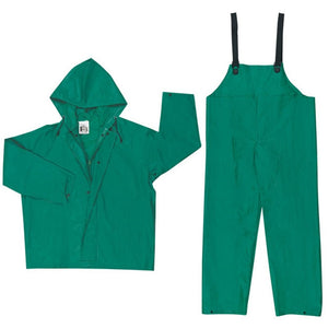 Dominator PVC/Polyester 2 Piece Suit, Jacket w/Inner Sleeve and Zipper Front, Bib Pants, Green, 3882