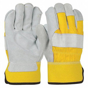 Bronco 500Y Premium Split Cowhide Leather Palm Work Gloves with Rubberized Cuff, Yellow Back