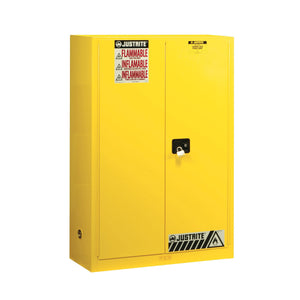 Justrite Flammable Safety Cabinet, 45 gallon, 2 Manual-Close Doors, Yellow
