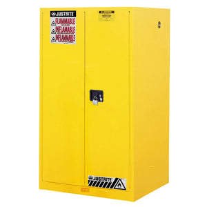 Justrite Flammable Safety Cabinet, 60 gallon, 2 Manual-Close Doors, Yellow
