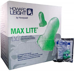 Howard Leight Max Lite LPF-1 Uncorded Foam Earplugs NRR (Noise Reduction Rating) 30 Decibels / 200 Pair/Box