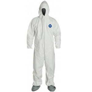 DuPont TY122S Dispoable Tyvek Coverall with Zipper Front, Elastic Wrists and Ankles with Attached Hood and Boots