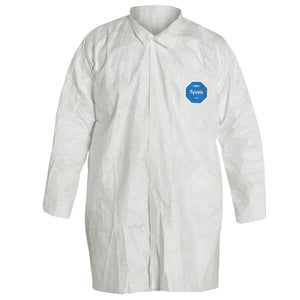 DuPont TY210S Dispoable Tyvek Lab Coat with Frock Collar, Open Wrists and Front Snap Closure (Case of 30)