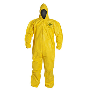DuPont QC127S Tychem Coverall, Standard Fit Hood, Elastic Wrists and Ankles, Serged Seams, Yellow
