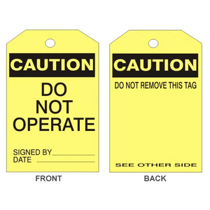 "Caution Do Not Operate" 6"x3" Yellow Lockout Tag, Pack of 25